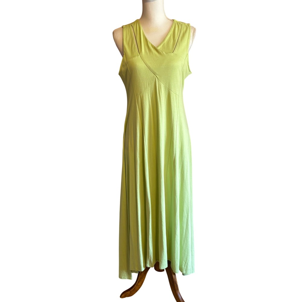 Soft Surroundings Duval Green Knit Maxi Dress PM Boho Casual Resort Art Teacher